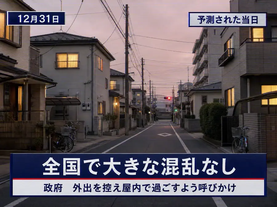 明かりのついた住宅が並ぶ無人の住宅街を映した12月31日のニュース画像